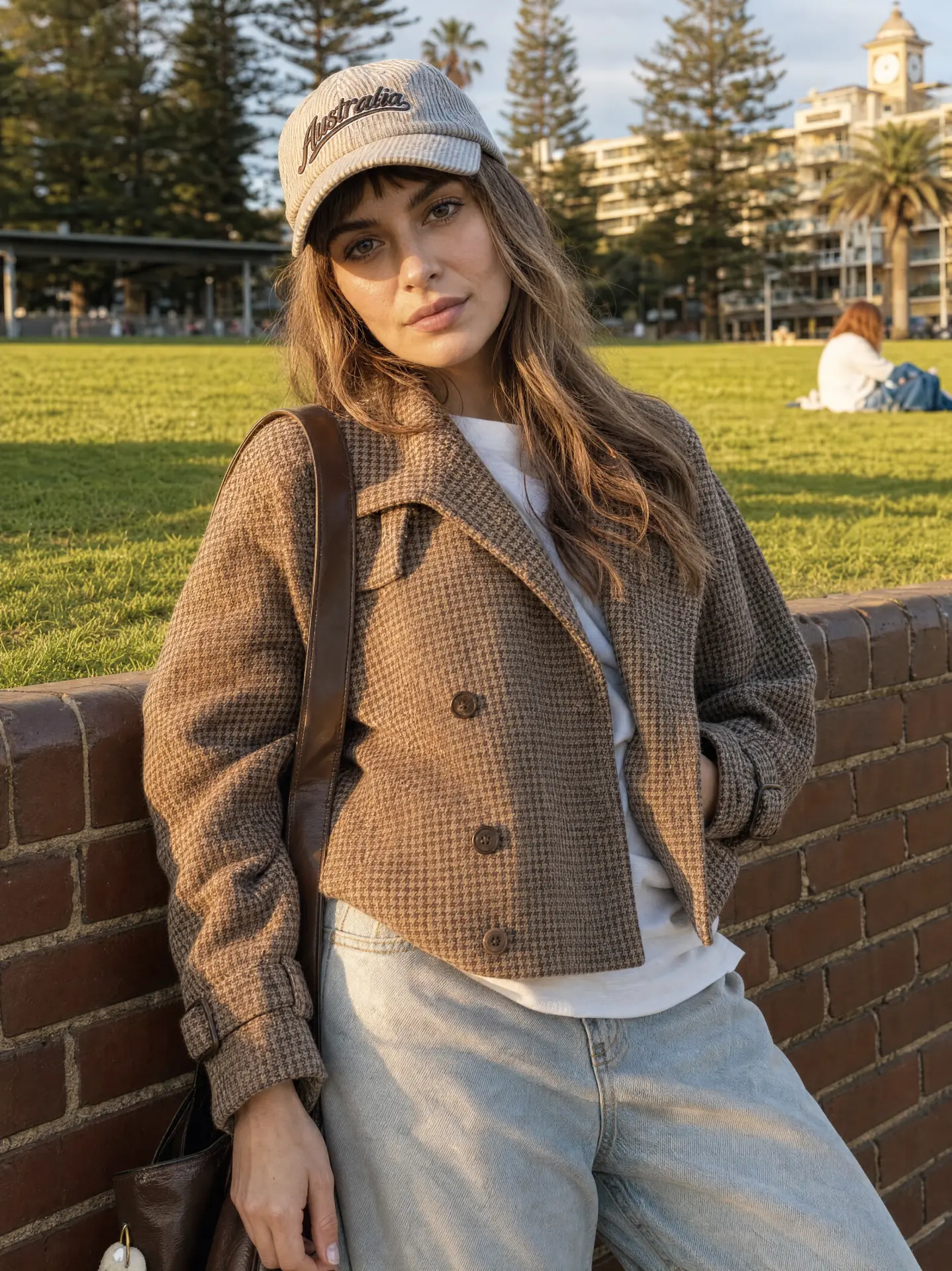 Cropped Check Jacket — worn on the street